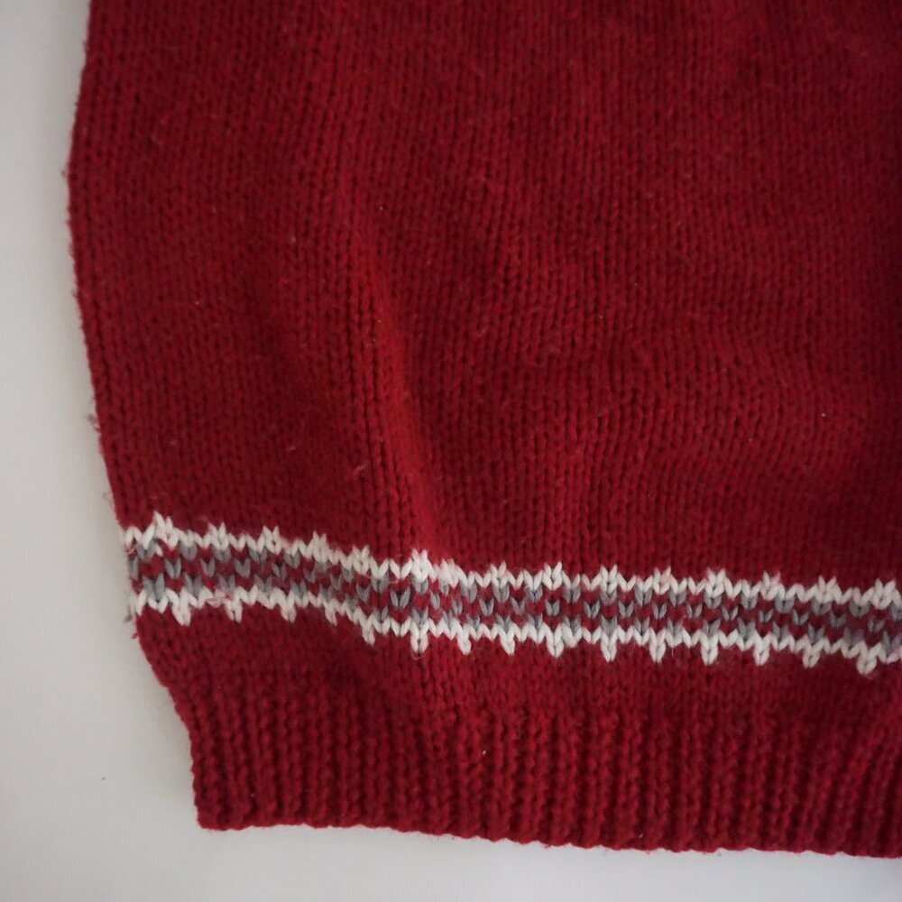 Vintage Sport Rally Red Fair Isle Nordic Pattern Knit Sweater Cabincore S - Picture 6 of 10